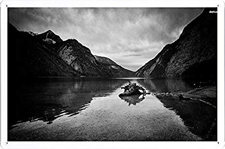 463x308 Tin Sign Poster - Black And White Mountain Painting