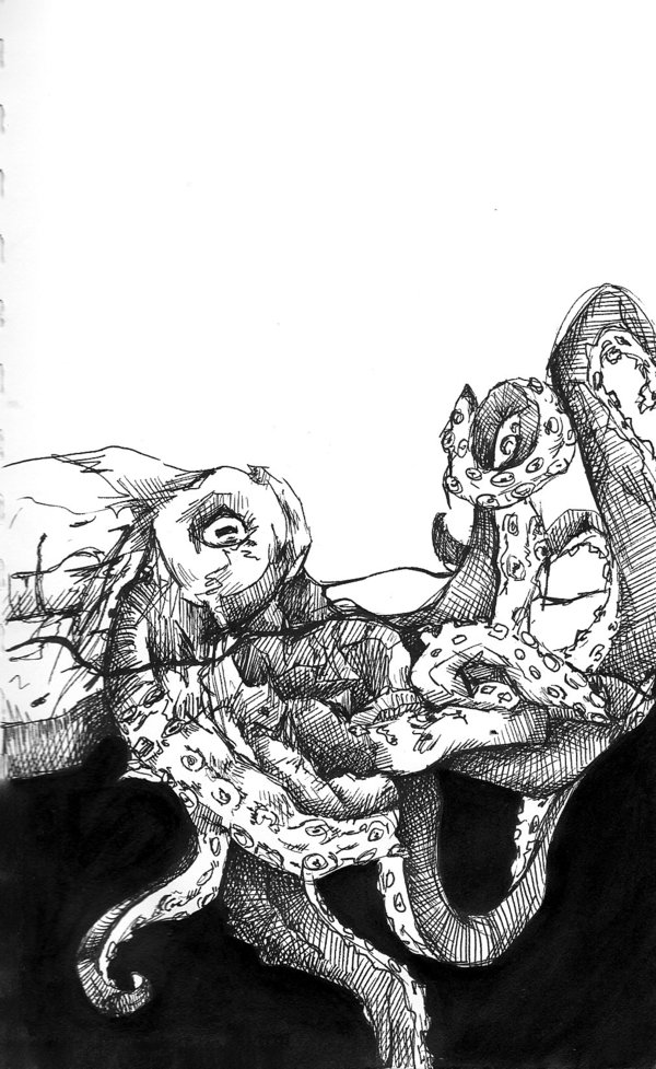600x977 Octopus Ink By Fruba - Black And White Octopus Painting