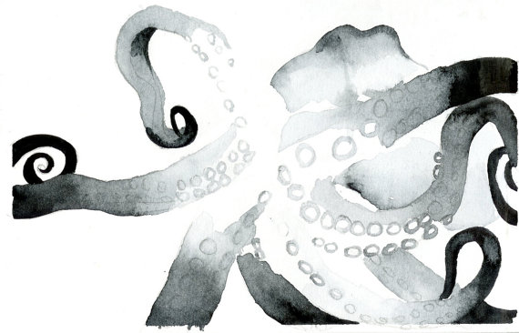 570x366 Octopus Painting So Now You Knowtopus Fine Art Giclee - Black And White Octopus Painting