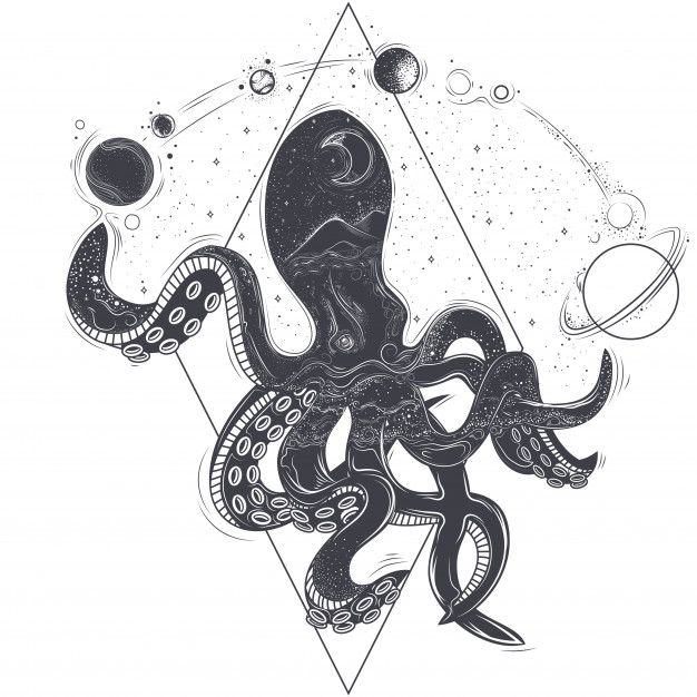 626x626 Octopus Vectors, Photos And Psd Files Free Download - Black And White Octopus Painting