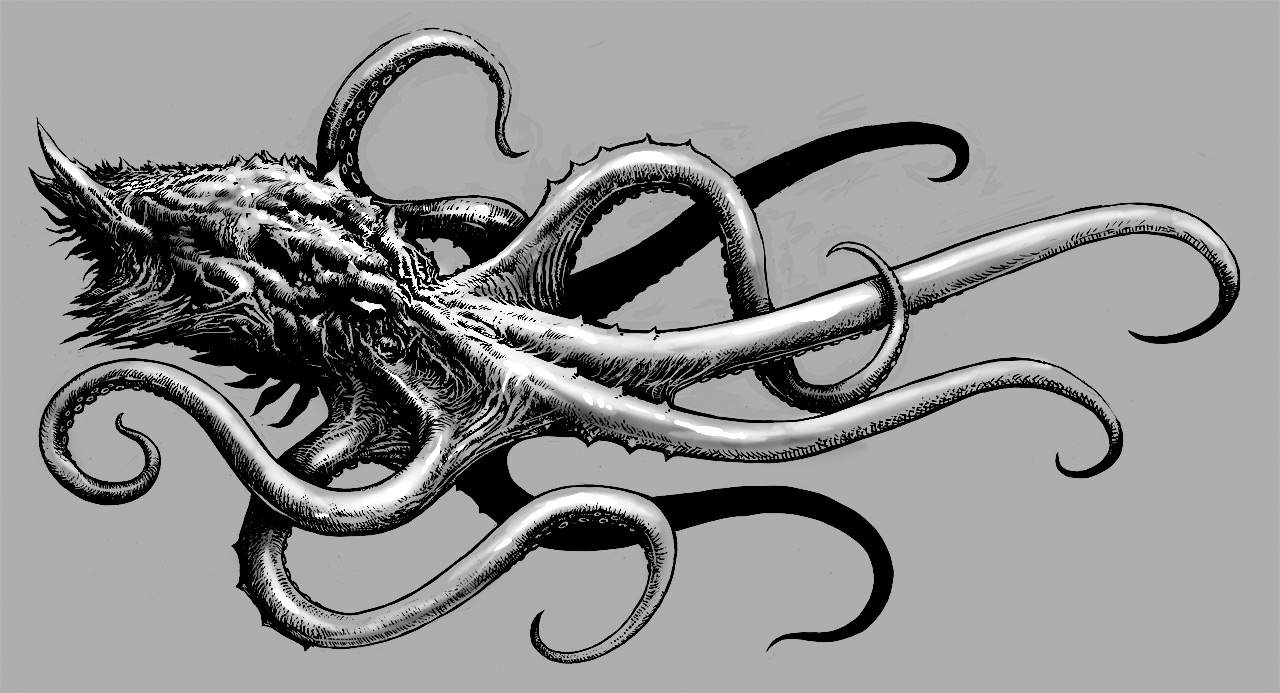 1280x693 Return Of The Octopus. By Jasonheeley - Black And White Octopus Painting