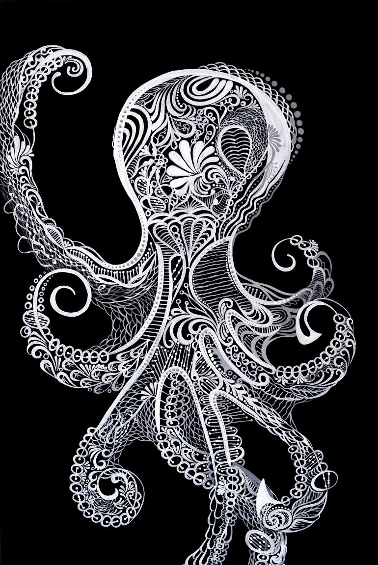 770x1151 Saatchi Art Octopus Painting By Maria Bazarova - Black And White Octopus Painting