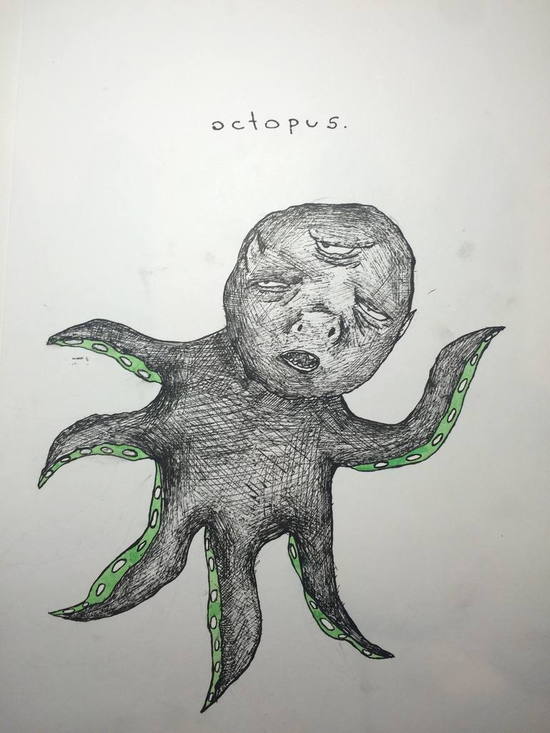 770x1027 Saatchi Art Octopus. Painting By Nadya Red - Black And White Octopus Painting