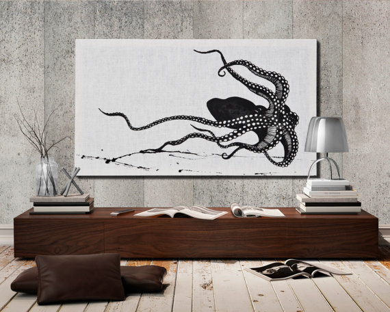 570x456 Abstract Painting 50 Octopus Large Art Octopus Acrylic - Black And White Octopus Painting