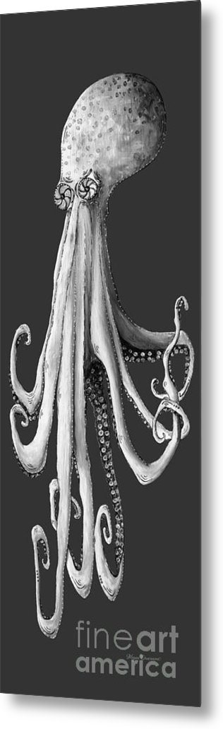 316x1032 Whimsical Coastal Art Original Octopus Painting Depths Of The Sea - Black And White Octopus Painting