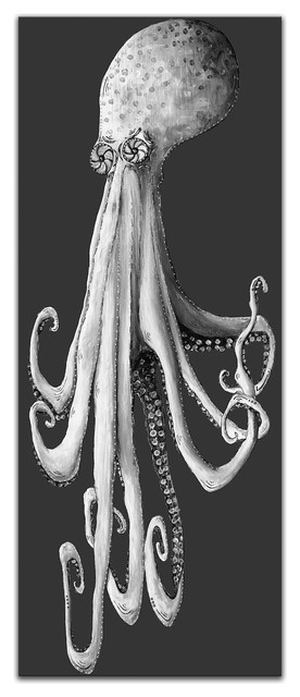 276x640 Depths Of The Sea Octopus Painting, Giclee On Metal, Black - Black And White Octopus Painting