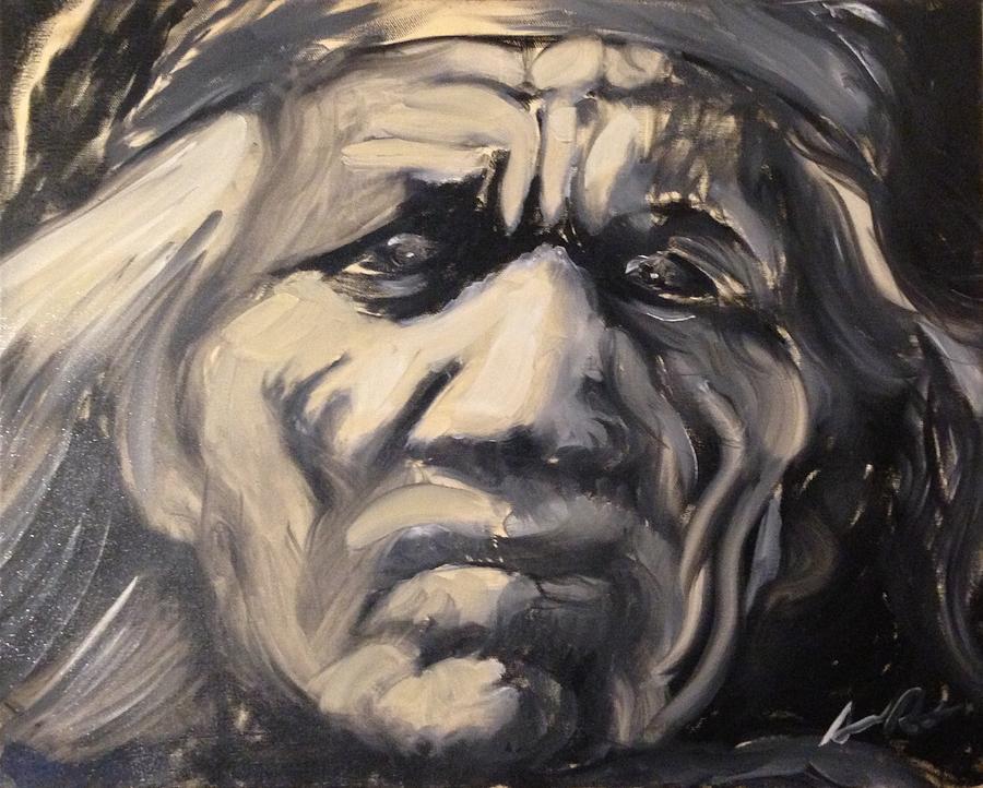 900x722 Indio Indian Black And White Oil Painting Painting By Armando Renteria - Black And White Oil Painting