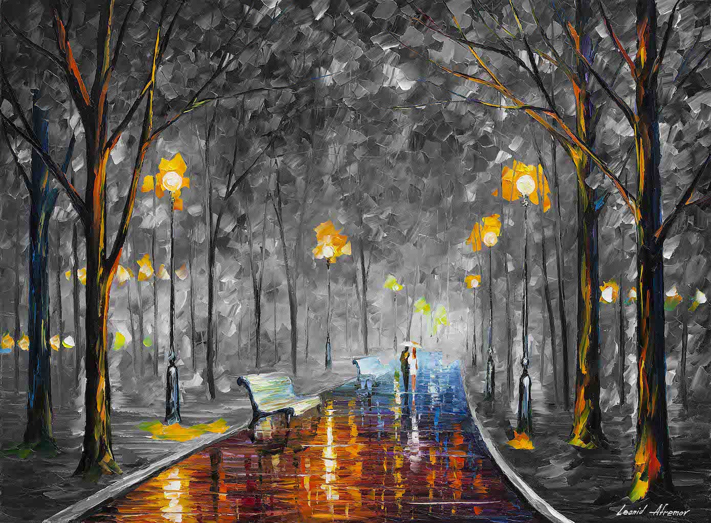 1389x1023 Misty Mood 2 Palette Knife Mixed Color And Black And White Oil - Black And White Oil Painting