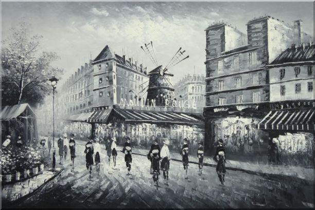 612x408 Moulin Rouge In Black And White Oil Painting Cityscape - Black And White Oil Painting