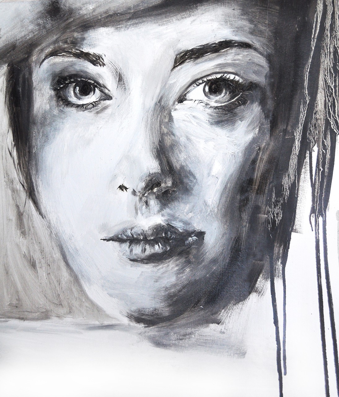 1094x1280 Oil Painting Black White Portrait - Black And White Oil Painting