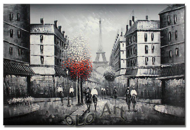 800x547 2018 Paris Eiffel Tower Black Amp White Oil Painting Art On Canvas - Black And White Oil Painting