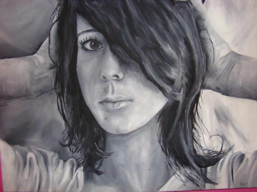 900x675 Self Portrait Black And White Oil Painting A2 By Portraitart4u - Black And White Oil Painting