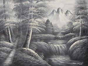 300x225 Black White Landscape Snowy Mountains River Large Oil Painting - Black And White Oil Painting