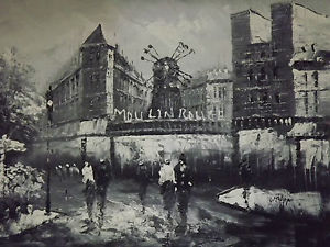 300x225 Moulin Rouge Paris Oil Painting Canvas Black White French - Black And White Oil Painting