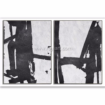 350x350 Abstract 2 Panels Canvas Wall Art Group Black And White Oil - Black And White Oil Painting