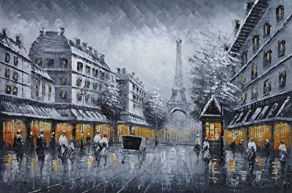 425x282 Beyonddream Oil Painting 24x36 Paris Street Eiffel - Black And White Oil Painting