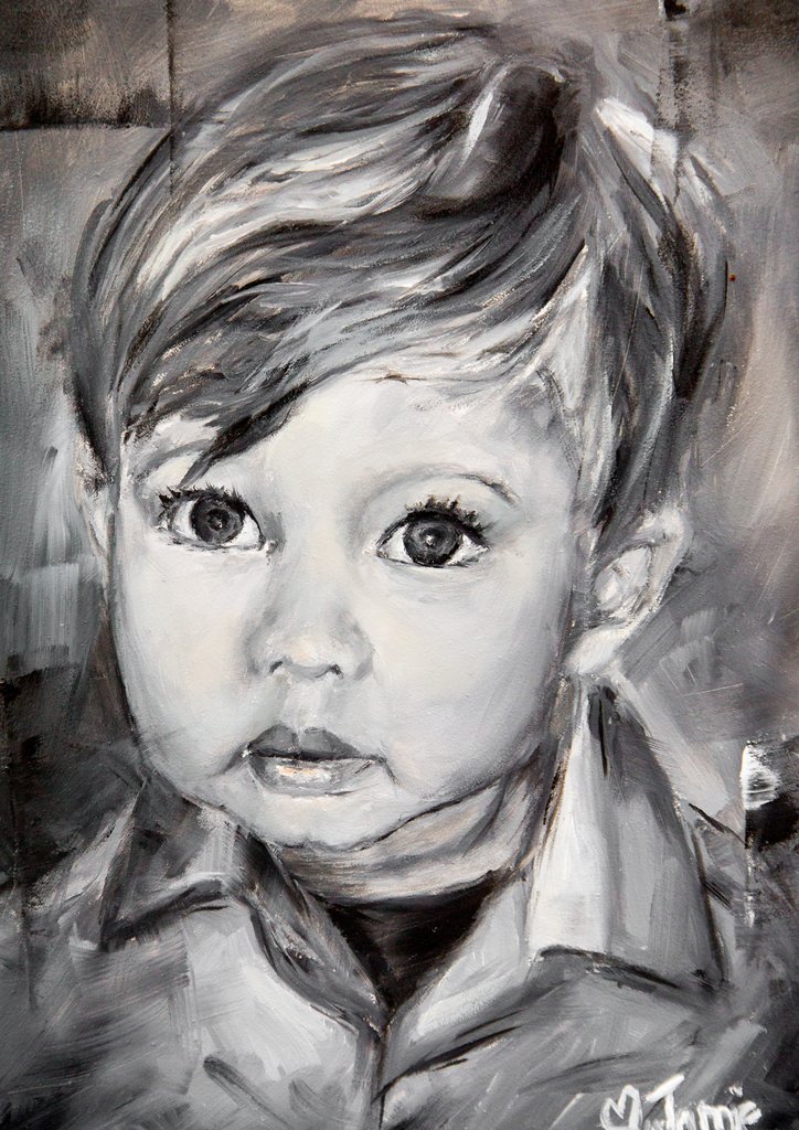 724x1024 Black And White Oil Paintings Portrait Commissions Picket Fence - Black And White Oil Painting