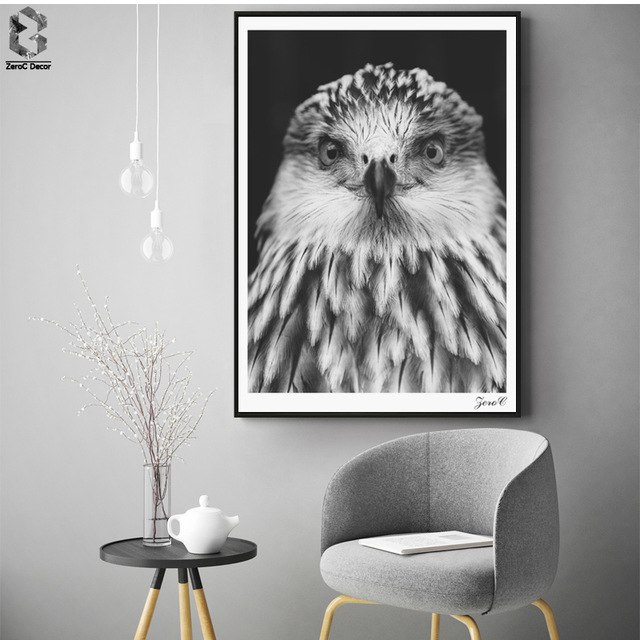 640x640 Black White Eagle Portrait Posters And Prints Canvas Painting - Black And White Owl Painting