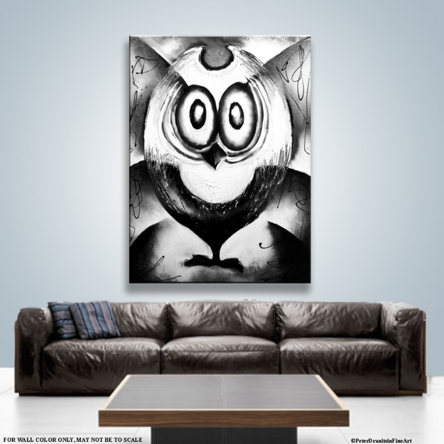 625x625 Black And White Abstract Art For Sale - Black And White Owl Painting
