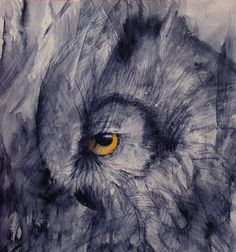 236x252 Owl Painting,original Watercolor Owl,black And White Owl Picture - Black And White Owl Painting
