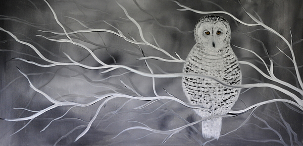 600x290 Snowy Owl Painting By Preethi Mathialagan - Black And White Owl Painting