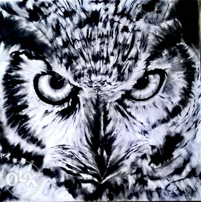 696x700 Black And White Owl Painting - Black And White Owl Painting