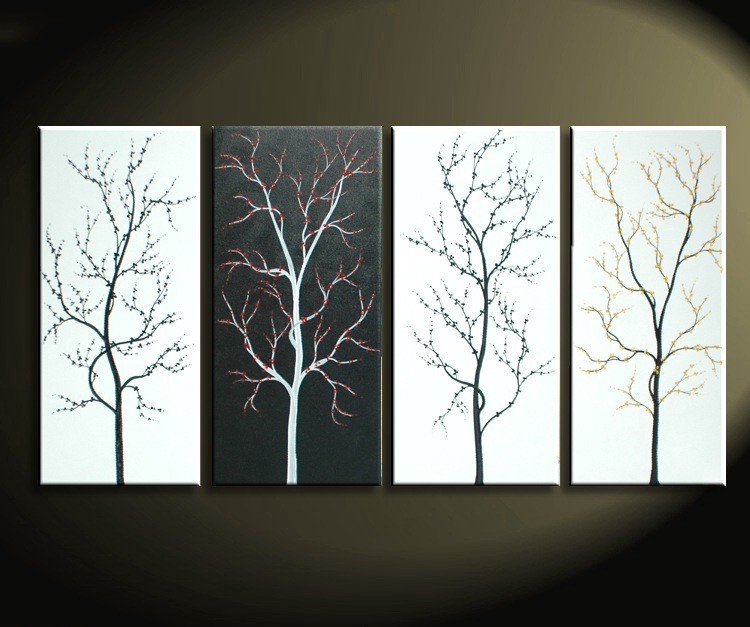 750x627 Black And White Tree Painting Zen Asian Cherry Blossom Art - Black And White Painting