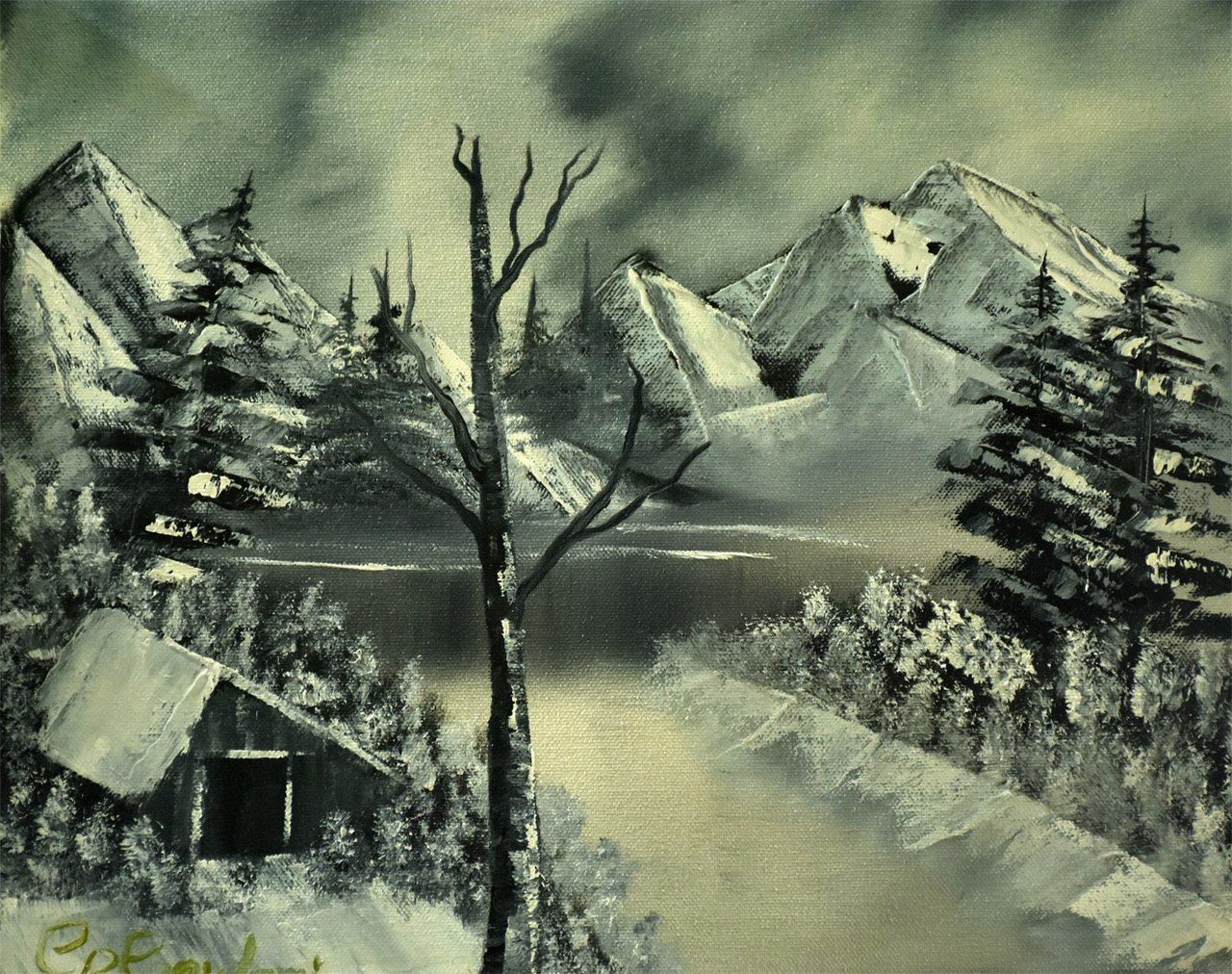 1280x1012 Buy Black And White Snow Mountain Handmade Painting By Goutami - Black And White Painting