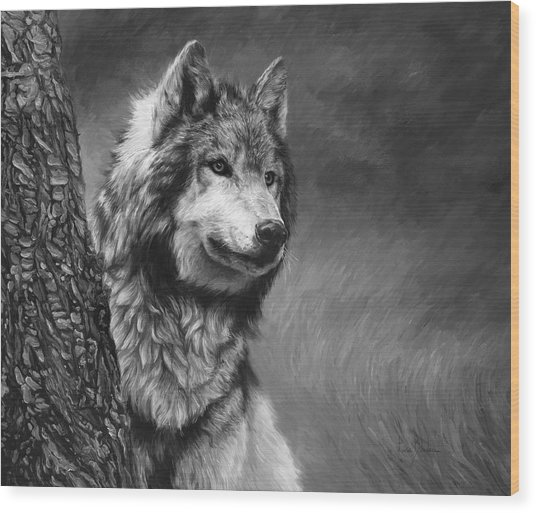 536x513 Gray Wolf - Black And White Painting