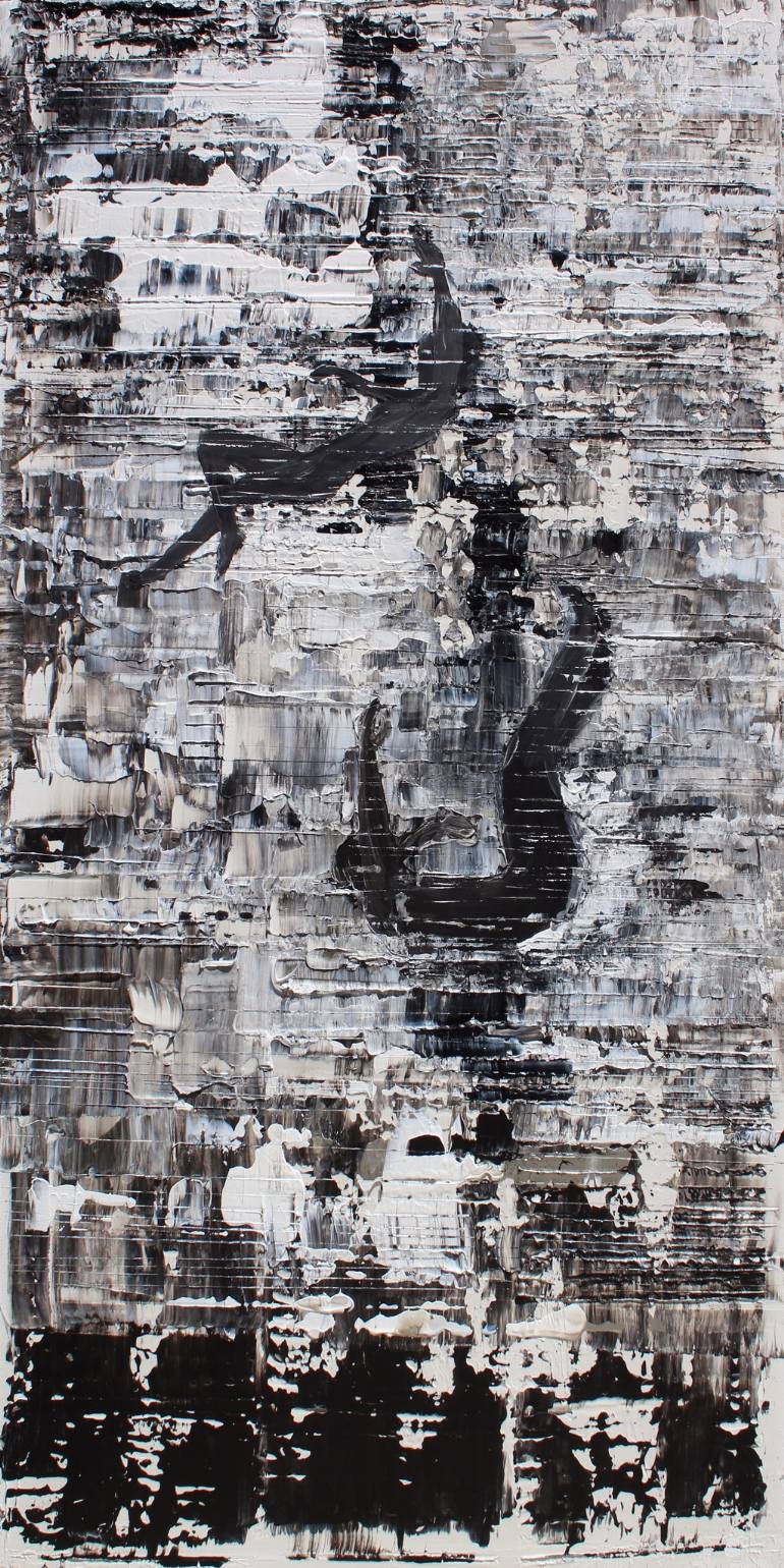 770x1540 Saatchi Art Free Falling Original Black And White Heavy Textured - Black And White Painting