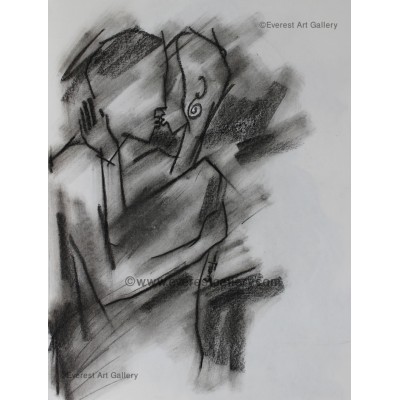 400x400 The Kiss Black And White Painting Of Lovers Kissing - Black And White Painting