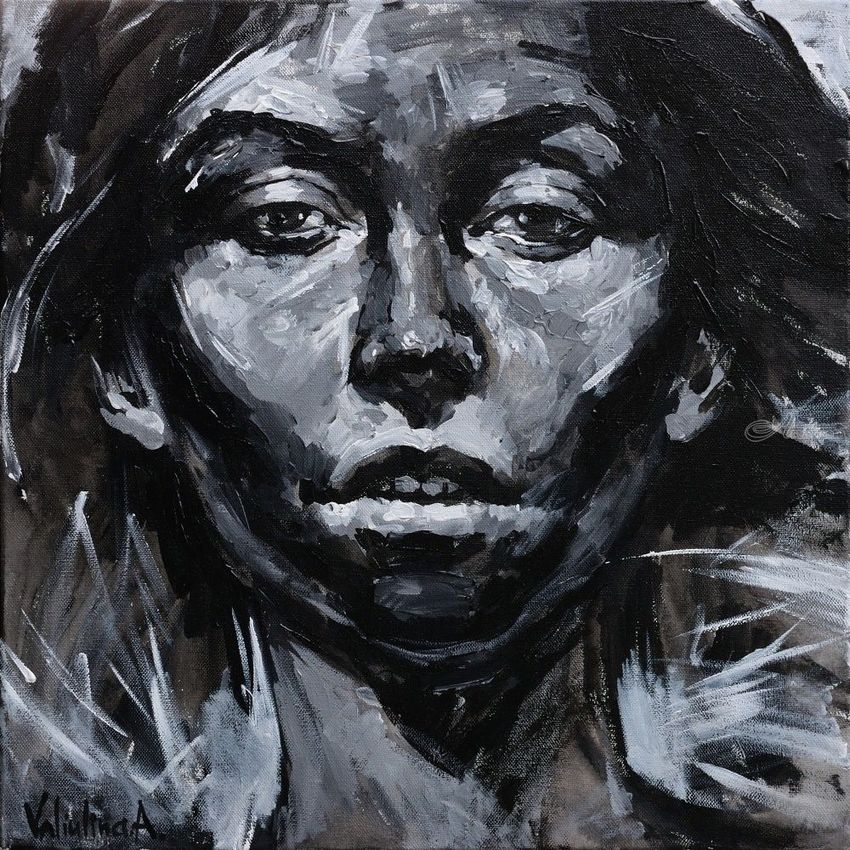 850x850 Black And White Female Portrait Paintings By Anastasiya Valiulina - Black And White Painting Images