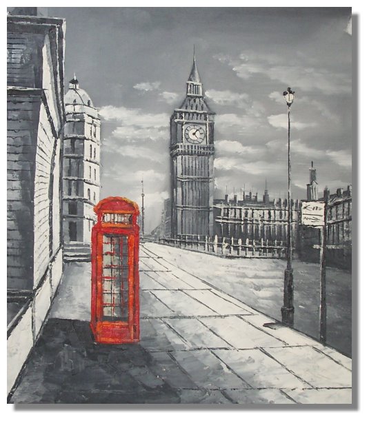 535x611 Black And White London Telephone In Red Painting On Canvas - Black And White Painting With Red