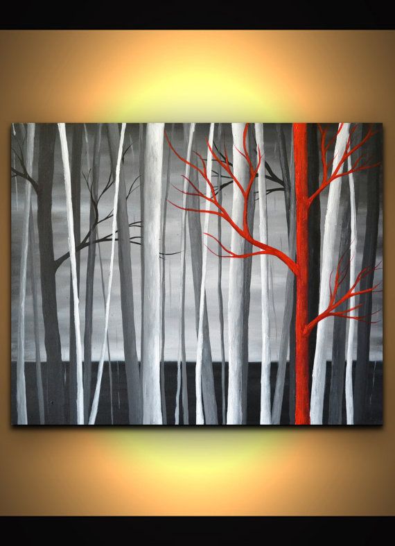 570x787 Black White Red Landscape Original Artwork Canvas Wall Art - Black And White Painting With Red