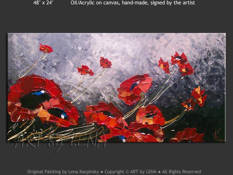 800x600 Poppies Black, White And Red Art By Lena - Black And White Painting With Red