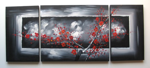 525x239 Red Blossom Black And White Oil Paintings Oil Paintings Canvas - Black And White Painting With Red