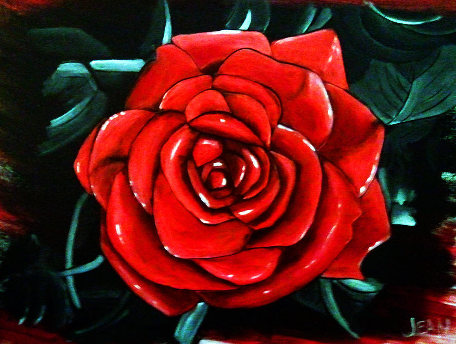 900x678 Red Rose In Black And White Painting By Jean Kieffer - Black And White Painting With Red