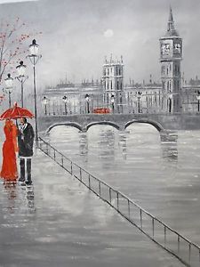 225x300 Romantic Black White Red London England Large Oil Painting - Black And White Painting With Red