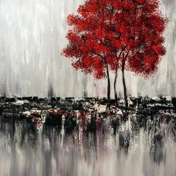 570x570 Black White Red Iii Oil Painting Abstract Art Gallery And Canvas - Black And White Painting With Red Tree