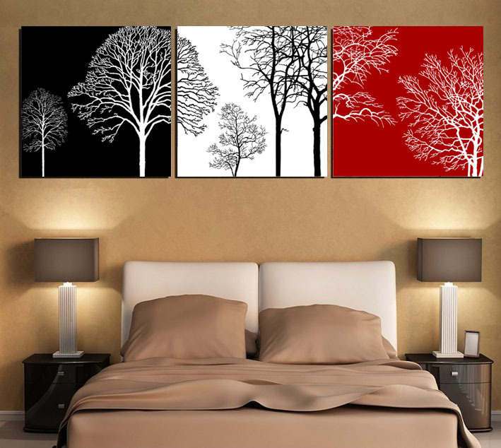 709x634 Free Shipping Black White And Red Tree Modern Wall Art Oil - Black And White Painting With Red Tree
