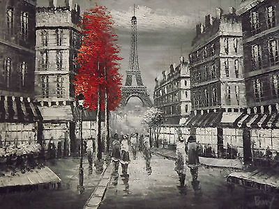 400x300 Paris Black Amp White Red Tree Oil Painting Canvas France Art - Black And White Painting With Red Tree