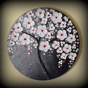 354x354 Red Cherry Blossom Tree Painting, Black From Zarasshop On Etsy - Black And White Painting With Red Tree