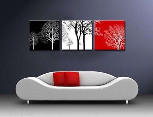 300x230 Black White Red Tree Modern Abstract Wall Canvas Art Oil Painting - Black And White Painting With Red Tree