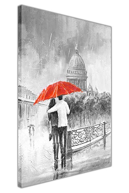 453x679 Black And White Romantic Couple Bridge Holding Red Umbrella - Black And White Painting With Red Umbrella
