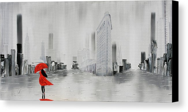 651x389 Lady In Red Dress And Red Umbrella Walking Alone Through A New Y - Black And White Painting With Red Umbrella
