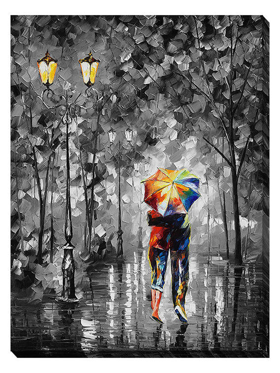 570x760 Under One Umbrella - Black And White Painting With Red Umbrella