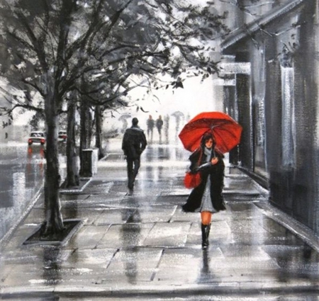 450x425 Red Umbrella - Black And White Painting With Red Umbrella