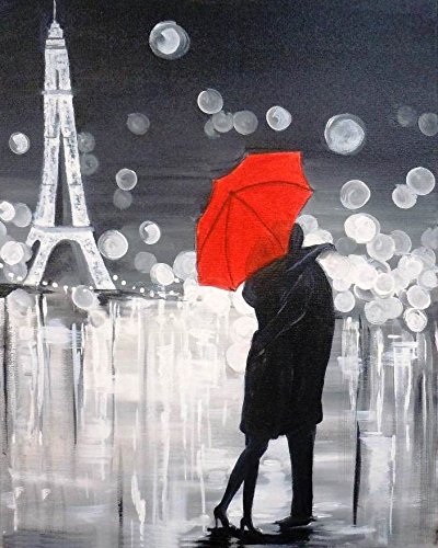 400x500 Canvas Oil Painting Black White With Red Highlight - Black And White Painting With Red Umbrella