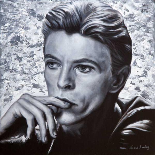 600x600 David Bowie - Black And White Portrait Painting