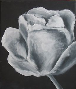 257x300 Original Acrylic Painting By Roni Arnsdorff - Black And White Rose Painting